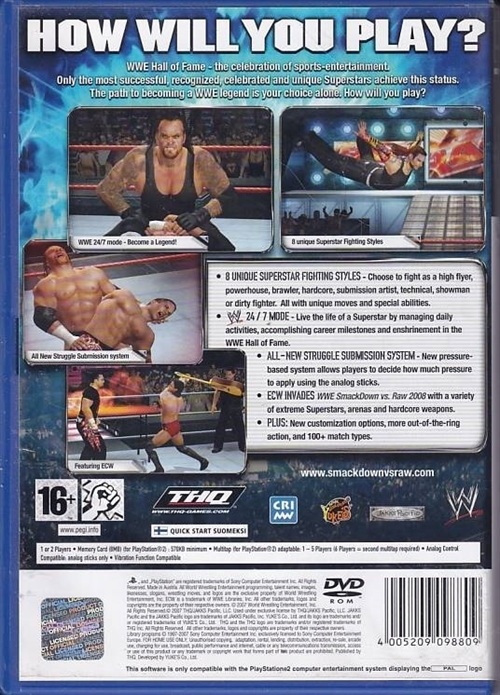 WWE SmackDown vs Raw 2008 - PS2 (B Grade) (Genbrug)